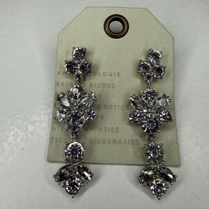 NEW Anthropologie Crystal Drop Earrings Silver Tone Statement Dangle  Bride